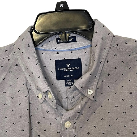 American Eagle Seriously Soft Classic Fit Floral Shirt Long‎ Sleeve Men Large - Picture 7 of 8
